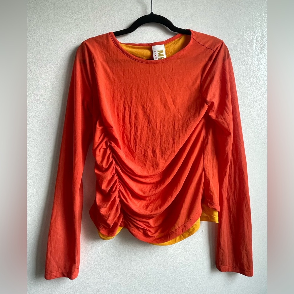 Simon Miller Women's Long Sleeve Marz Mesh Ruched T-Shirt in Poppy